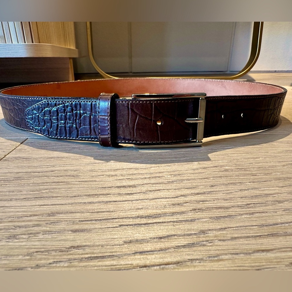 Martin Dingman - Brown Alligator Grain Saddle Leather HandMade Belt - Size 36/90